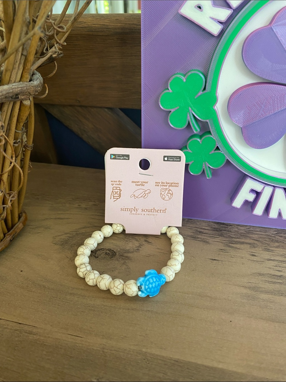 🍀 Simply Southern Turtle Tracker Beaded Bracelet with Bright Blue Turtle Charm